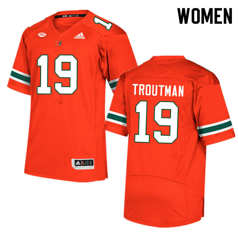 Women #19 Deshawn Troutman Miami Hurricanes College Football Jerseys Sale-Orange - Click Image to Close